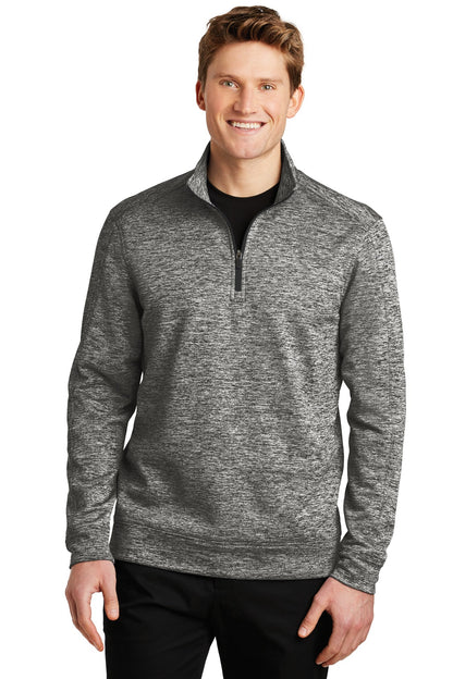 Front View of Black Electric Sport-Tek PosiCharge Electric Heather Fleece 1/4-Zip Pullover. ST226