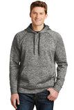 Front View of Black Electric Sport-Tek PosiCharge Electric Heather Fleece Hooded Pullover. ST225