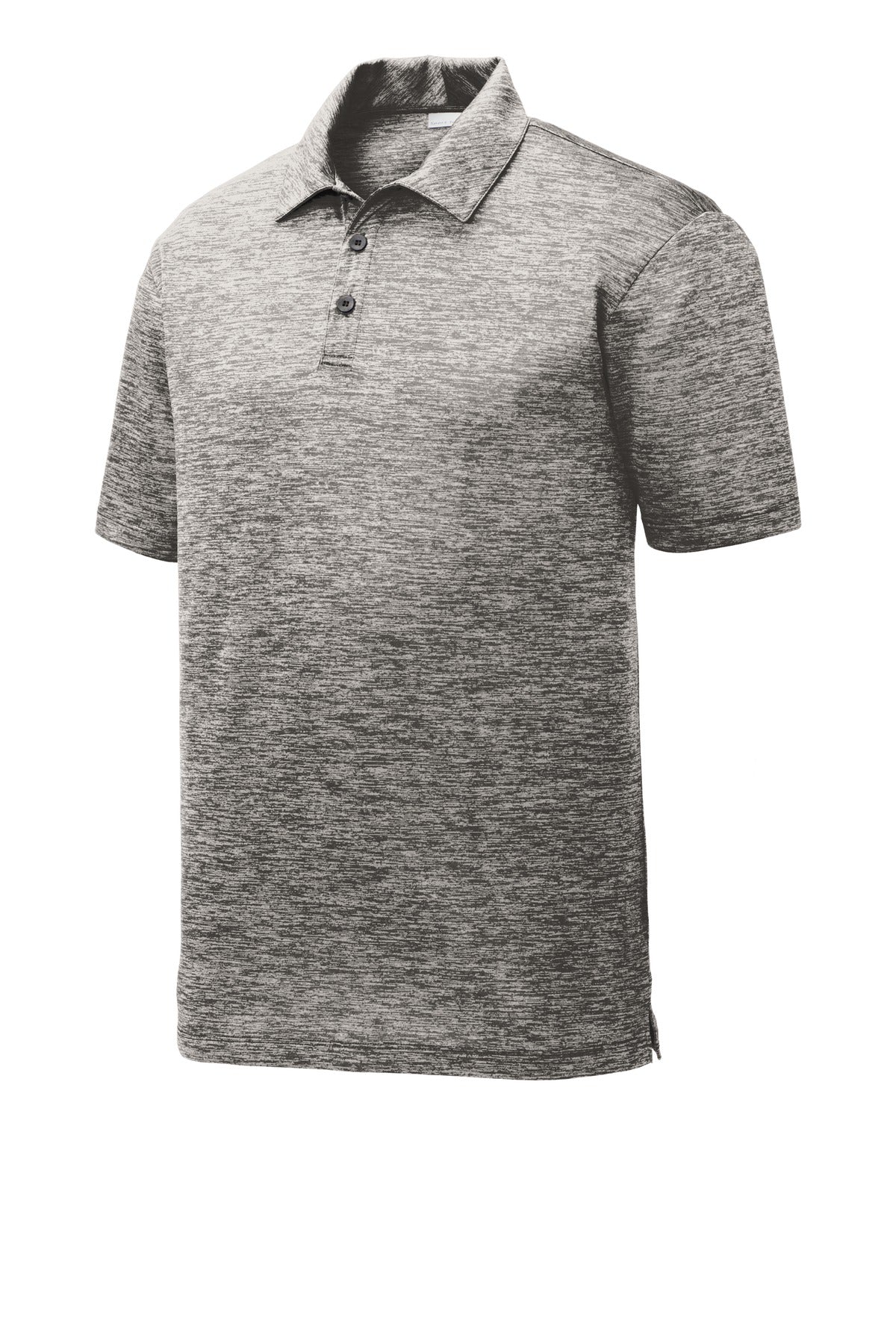 Front View of Black Electric Sport-Tek PosiCharge Electric Heather Polo. ST590