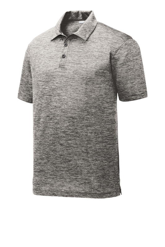 Front View of Black Electric Sport-Tek PosiCharge Electric Heather Polo. ST590