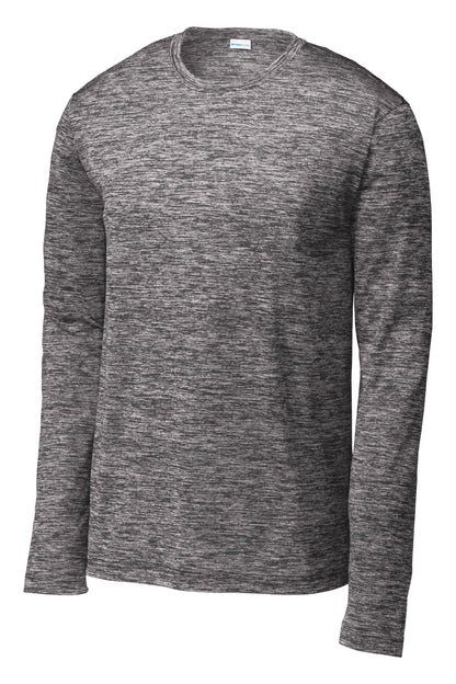 Front View of Black Electric Sport-Tek PosiCharge Long Sleeve Electric Heather Tee. ST390LS