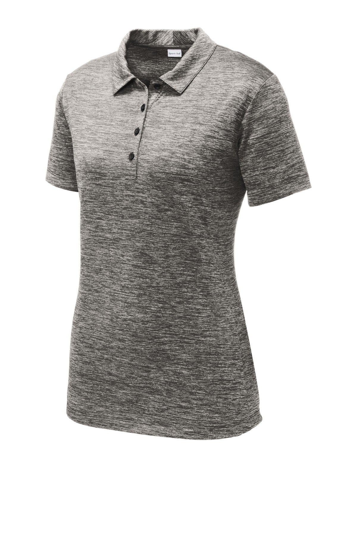 Front View of Black Electric Sport-Tek Women's PosiCharge Electric Heather Polo. LST590