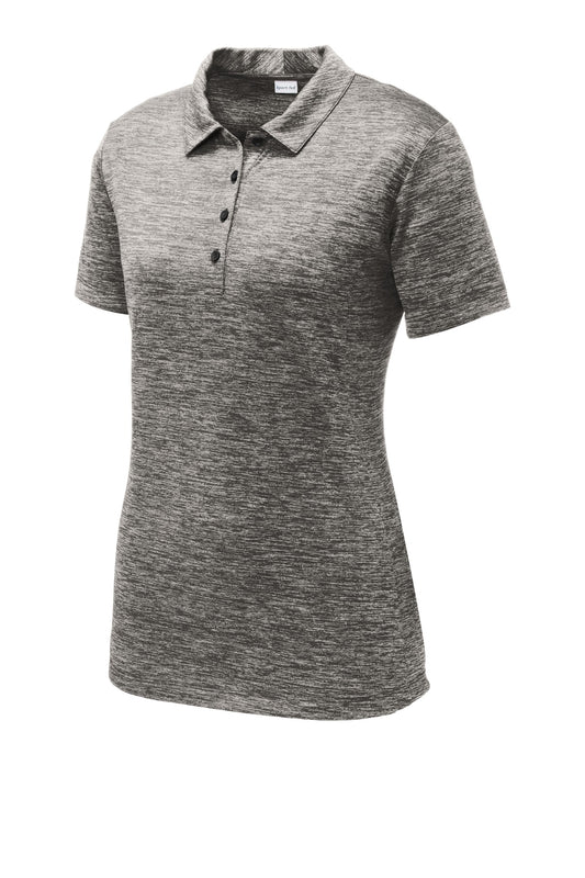 Front View of Black Electric Sport-Tek Women's PosiCharge Electric Heather Polo. LST590
