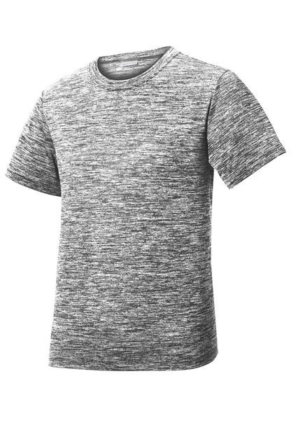 Front View of Black Electric Sport-Tek Youth PosiCharge Electric Heather Tee. YST390
