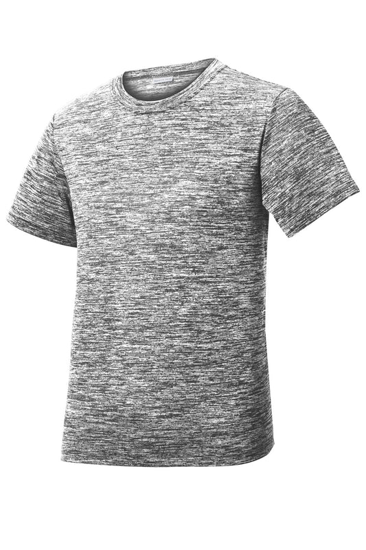 Front View of Black Electric Sport-Tek Youth PosiCharge Electric Heather Tee. YST390