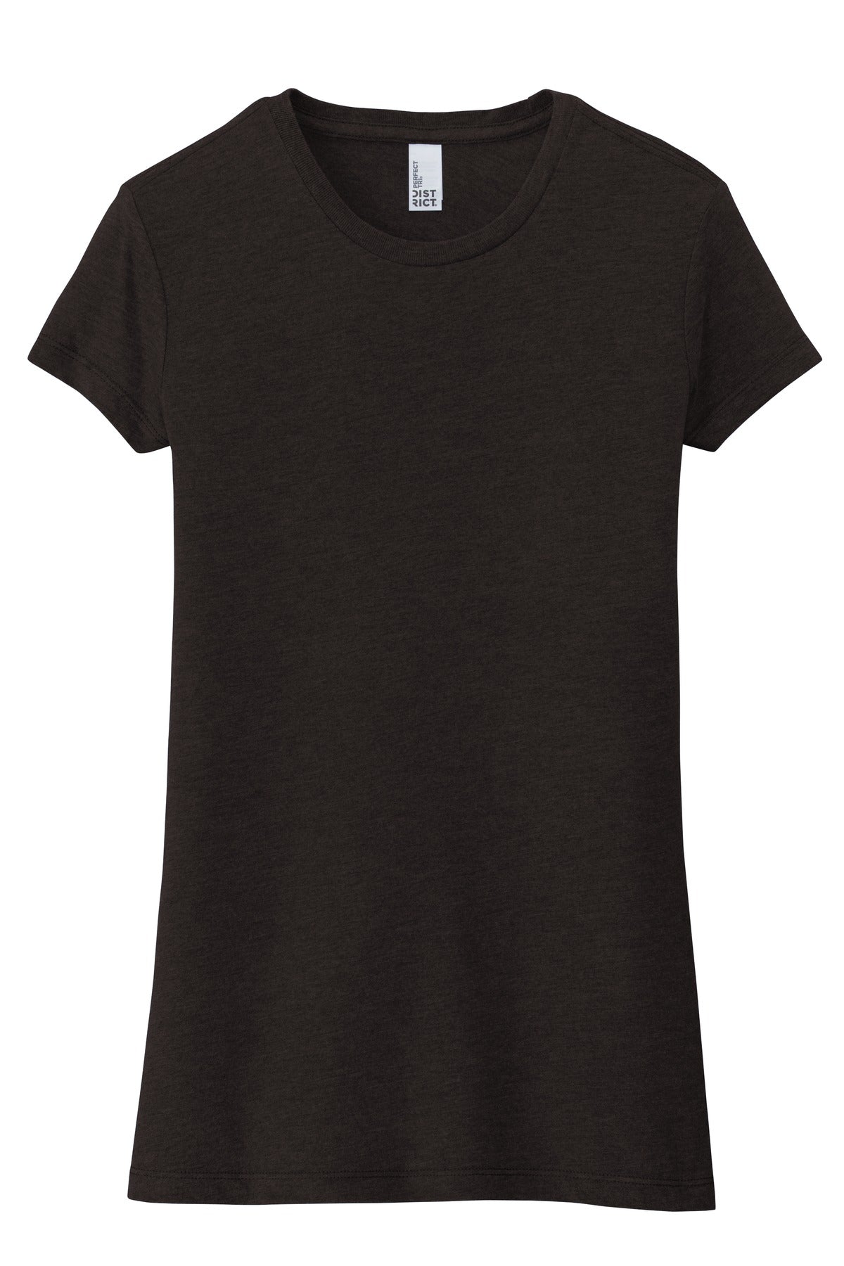 Front View of Black Frost District Women's Fitted Perfect Tri Tee. DT155