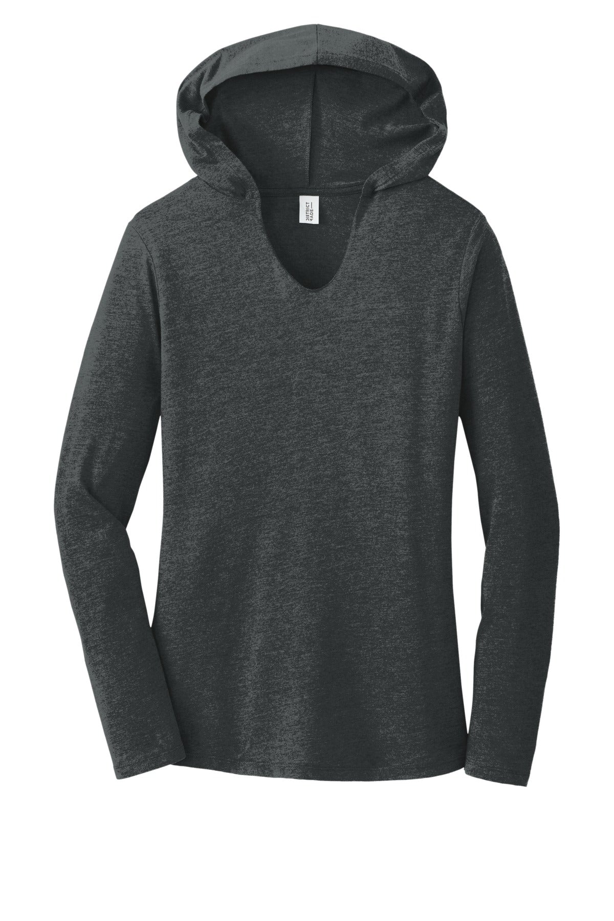 Front View of Black Frost District Women's Perfect Tri Long Sleeve Hoodie. DM139L