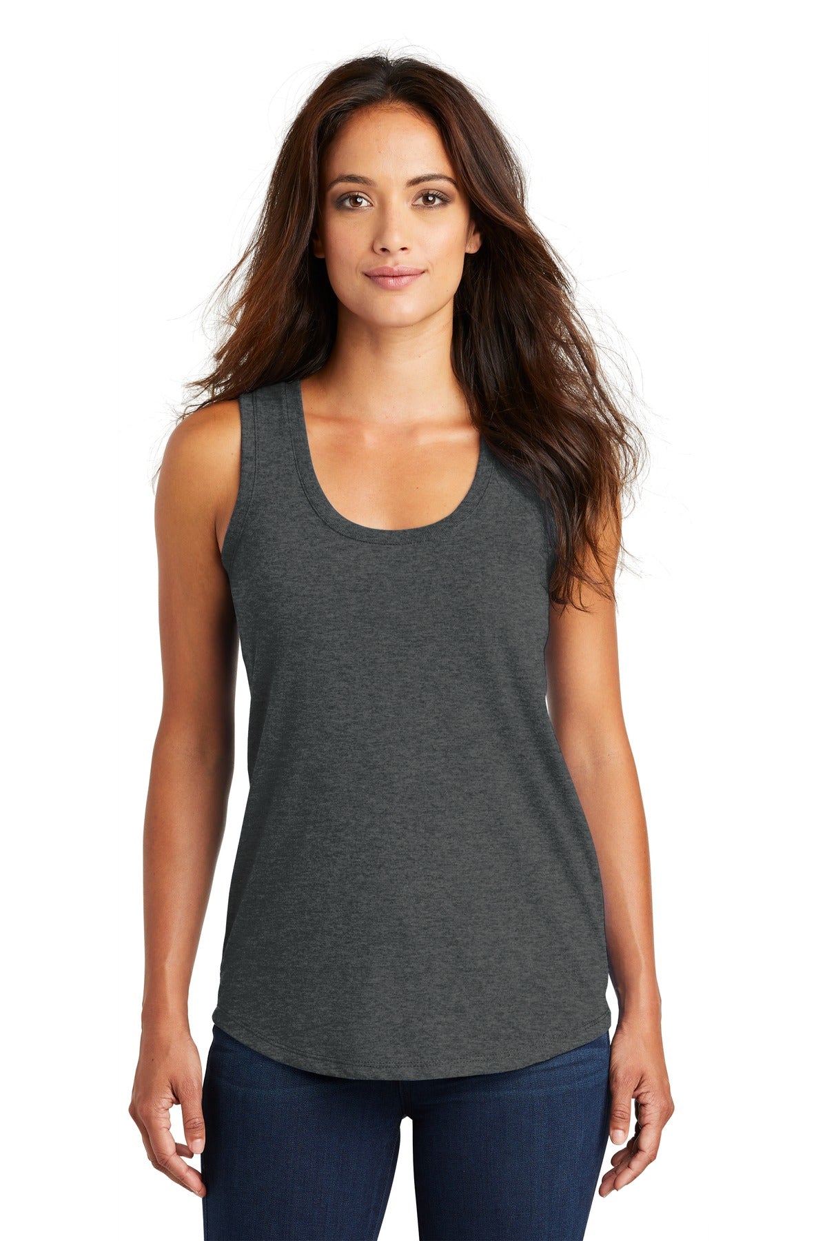 Front View of Black Frost District Women's Perfect Tri Racerback Tank. DM138L