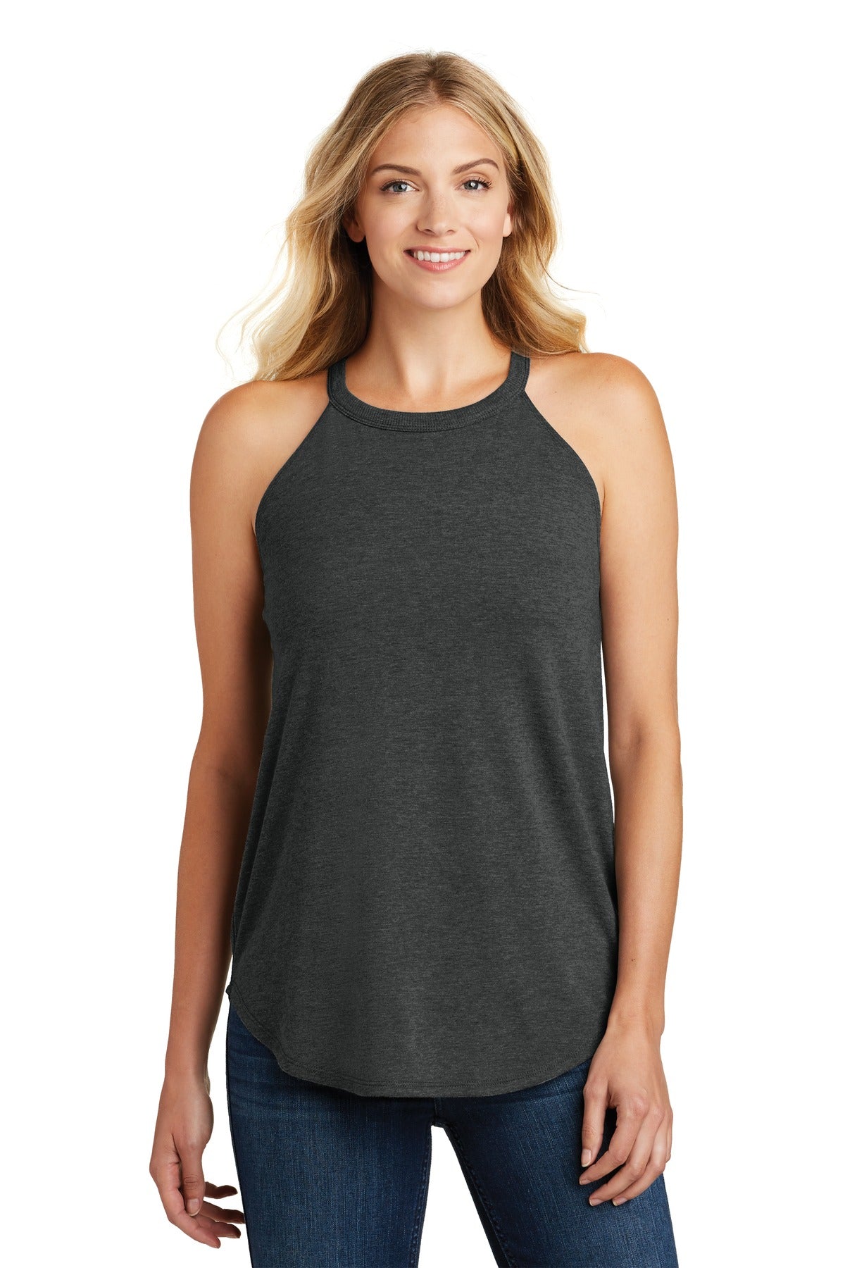 Front View of Black Frost District Women's Perfect Tri Rocker Tank. DT137L