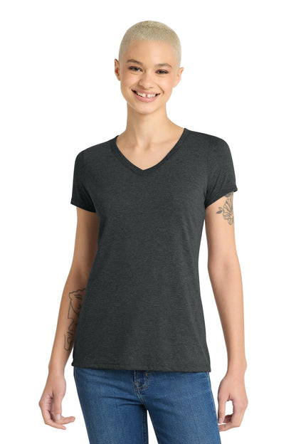 Front View of Black Frost District Women's Perfect Tri V-Neck Tee. DM1350L