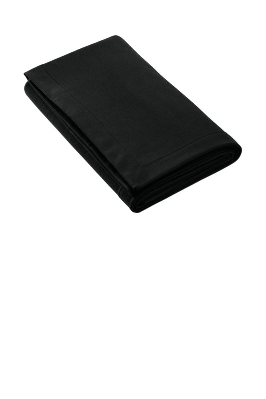 Front View of Black Gildan Heavy Blend Fleece Stadium Blanket 18900