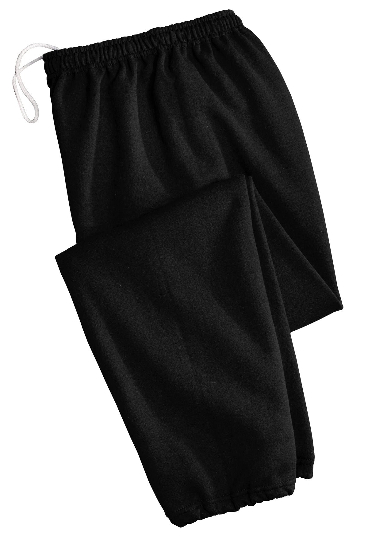 Front View of Black Gildan Heavy Blend Sweatpant. 18200