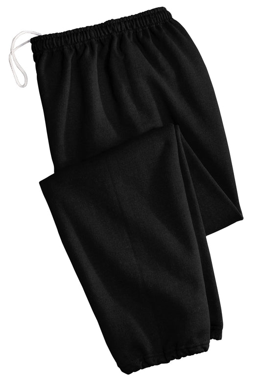 Front View of Black Gildan Heavy Blend Sweatpant. 18200