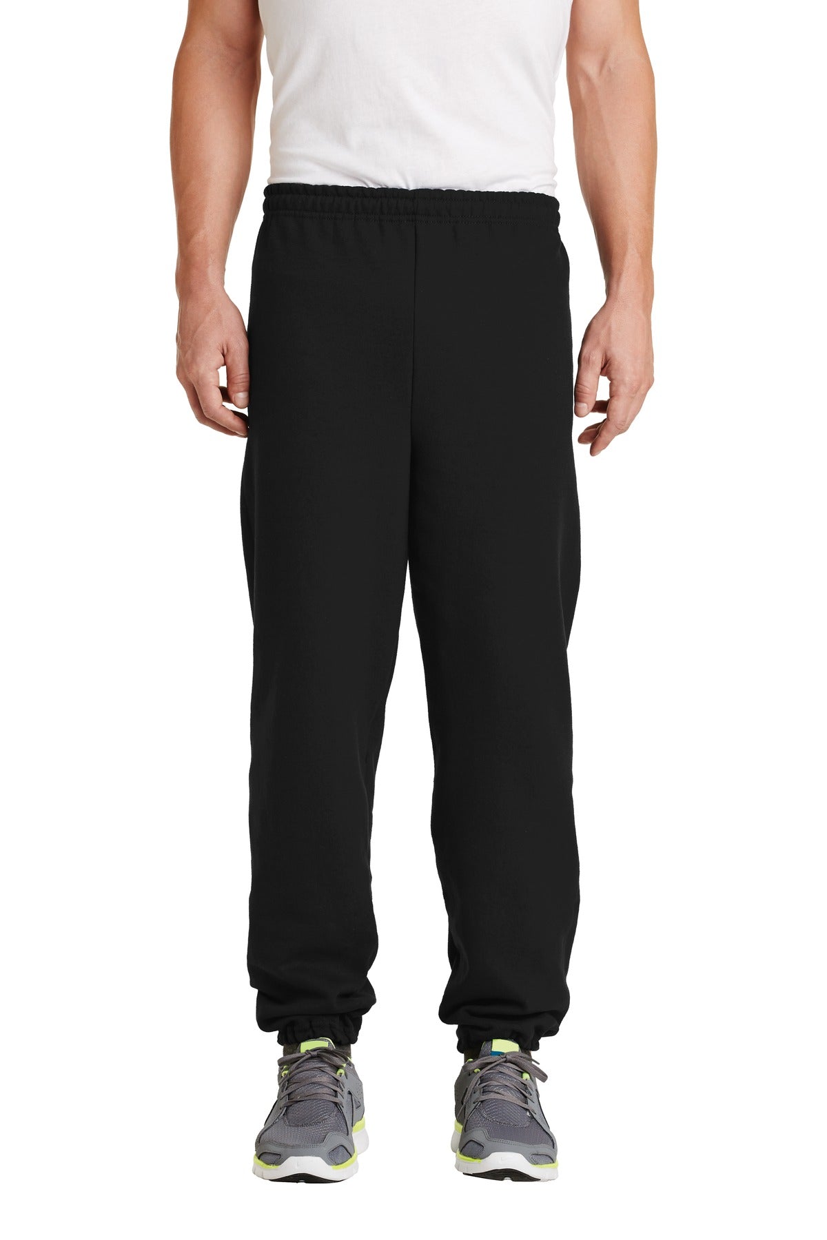 Front View of Black Gildan Heavy Blend Sweatpant. 18200