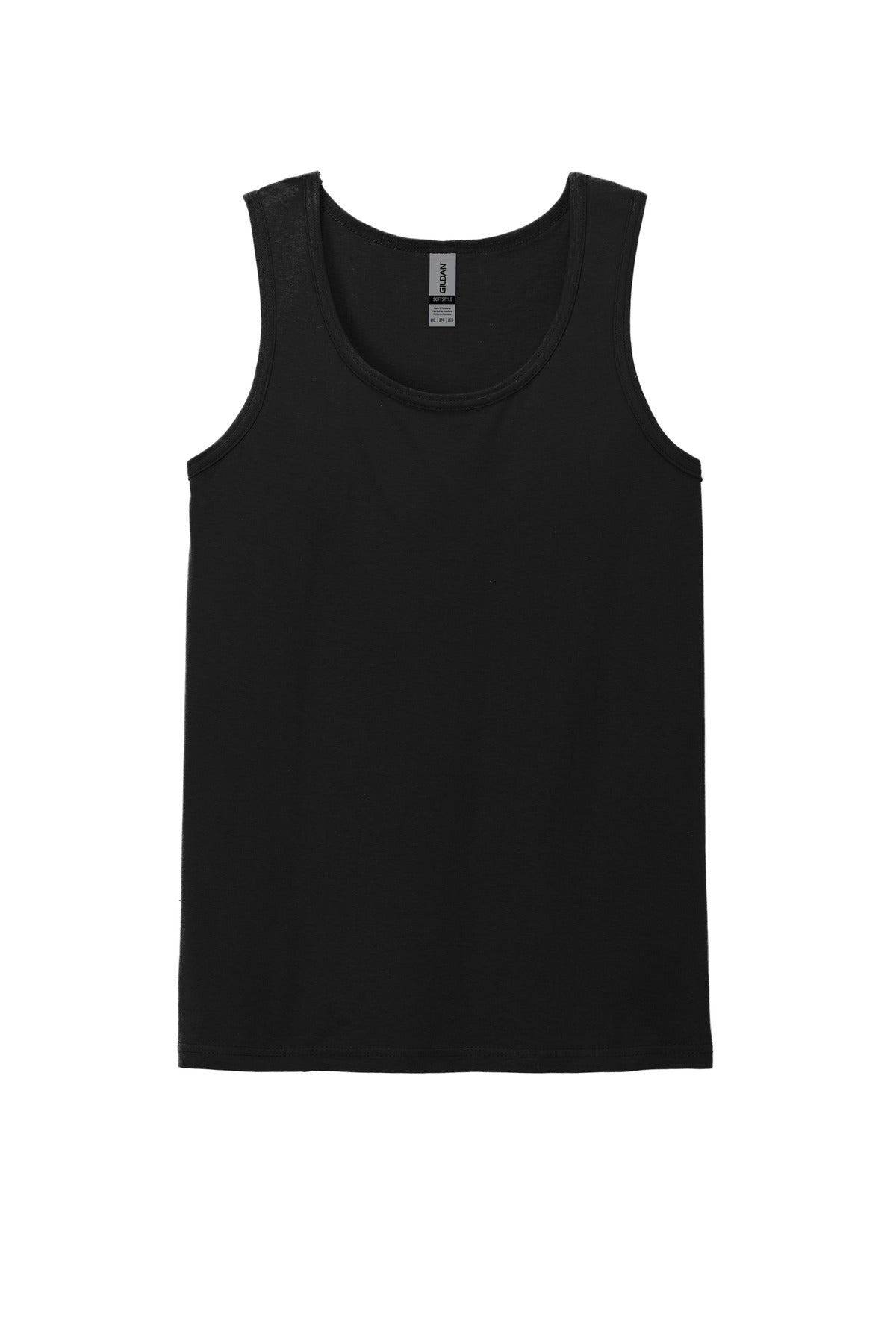 Front View of Black Gildan Softstyle Tank Top 64200