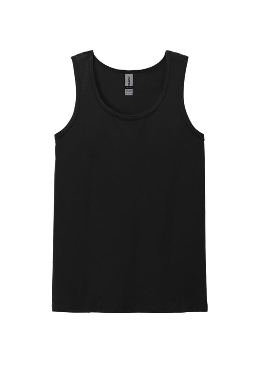 Front View of Black Gildan Softstyle Tank Top 64200