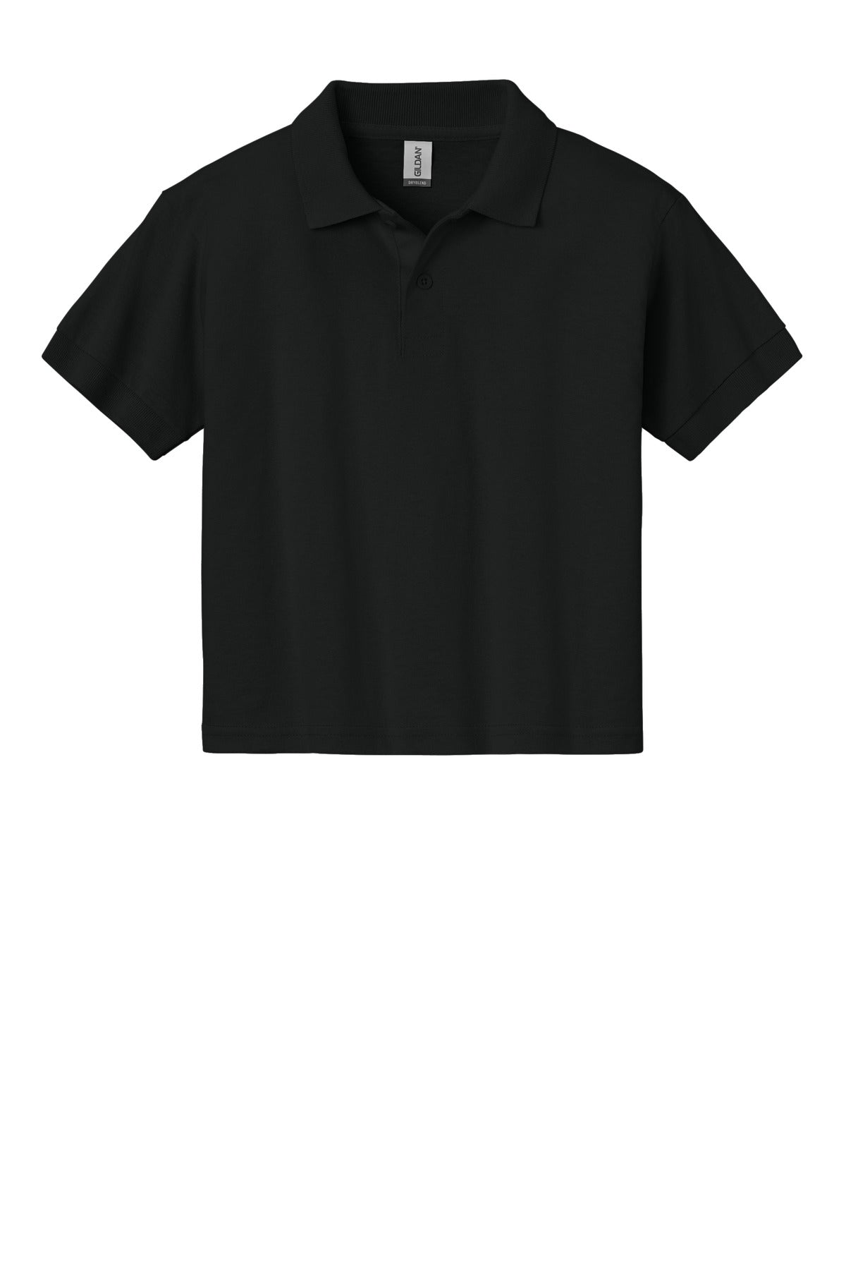 Front View of Black Gildan Youth DryBlend 6-Ounce Jersey Knit Sport Shirt. 8800B