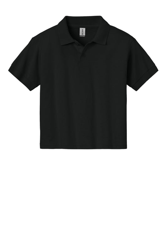 Front View of Black Gildan Youth DryBlend 6-Ounce Jersey Knit Sport Shirt. 8800B