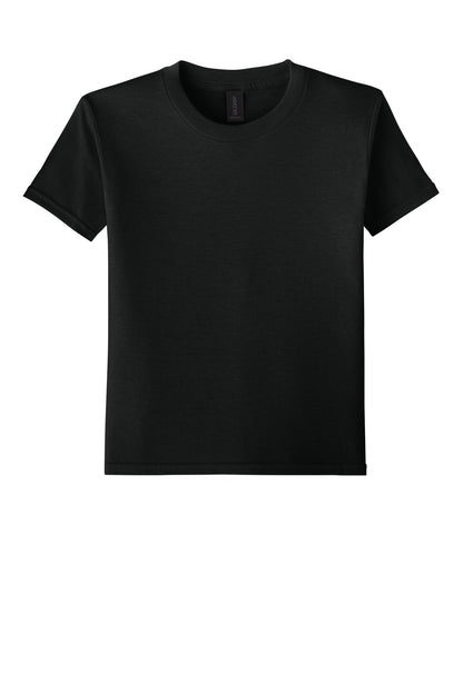 Front View of Black Gildan Youth Softstyle T-Shirt 64000B