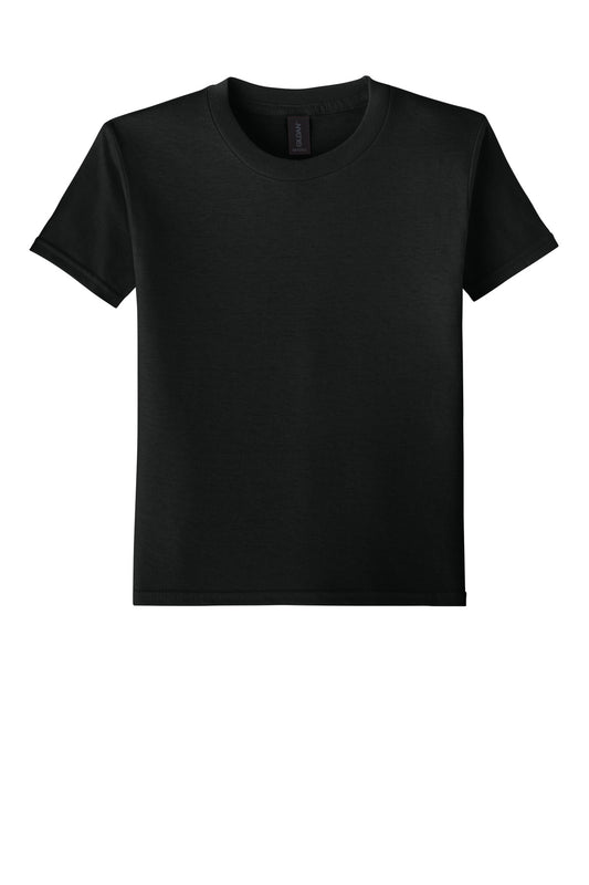Front View of Black Gildan Youth Softstyle T-Shirt 64000B