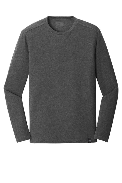 Front View of Black Heather New Era Heritage Blend Long Sleeve Crew Tee. NEA102