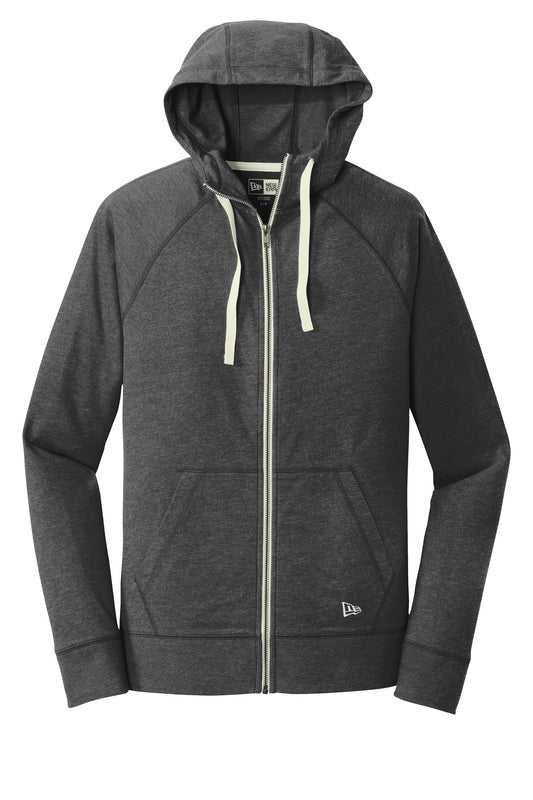Front View of Black Heather New Era Sueded Cotton Blend Full-Zip Hoodie. NEA122