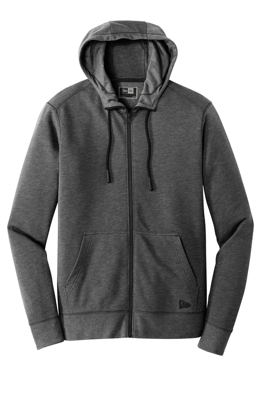 Front View of Black Heather New Era Tri-Blend Fleece Full-Zip HoodieNEA511