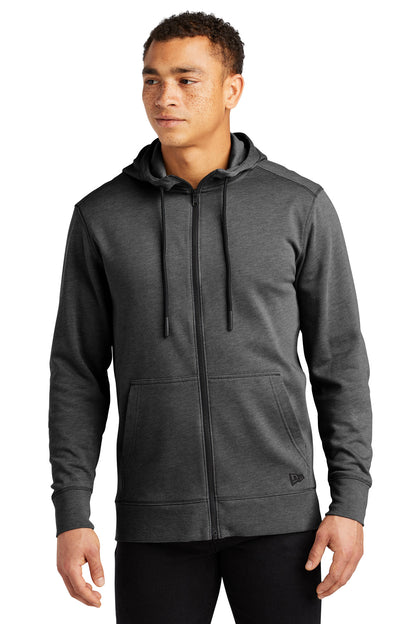 Front View of Black Heather New Era Tri-Blend Fleece Full-Zip HoodieNEA511