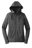 Front View of Black Heather New Era Women's Tri-Blend Fleece Full-Zip Hoodie. LNEA511