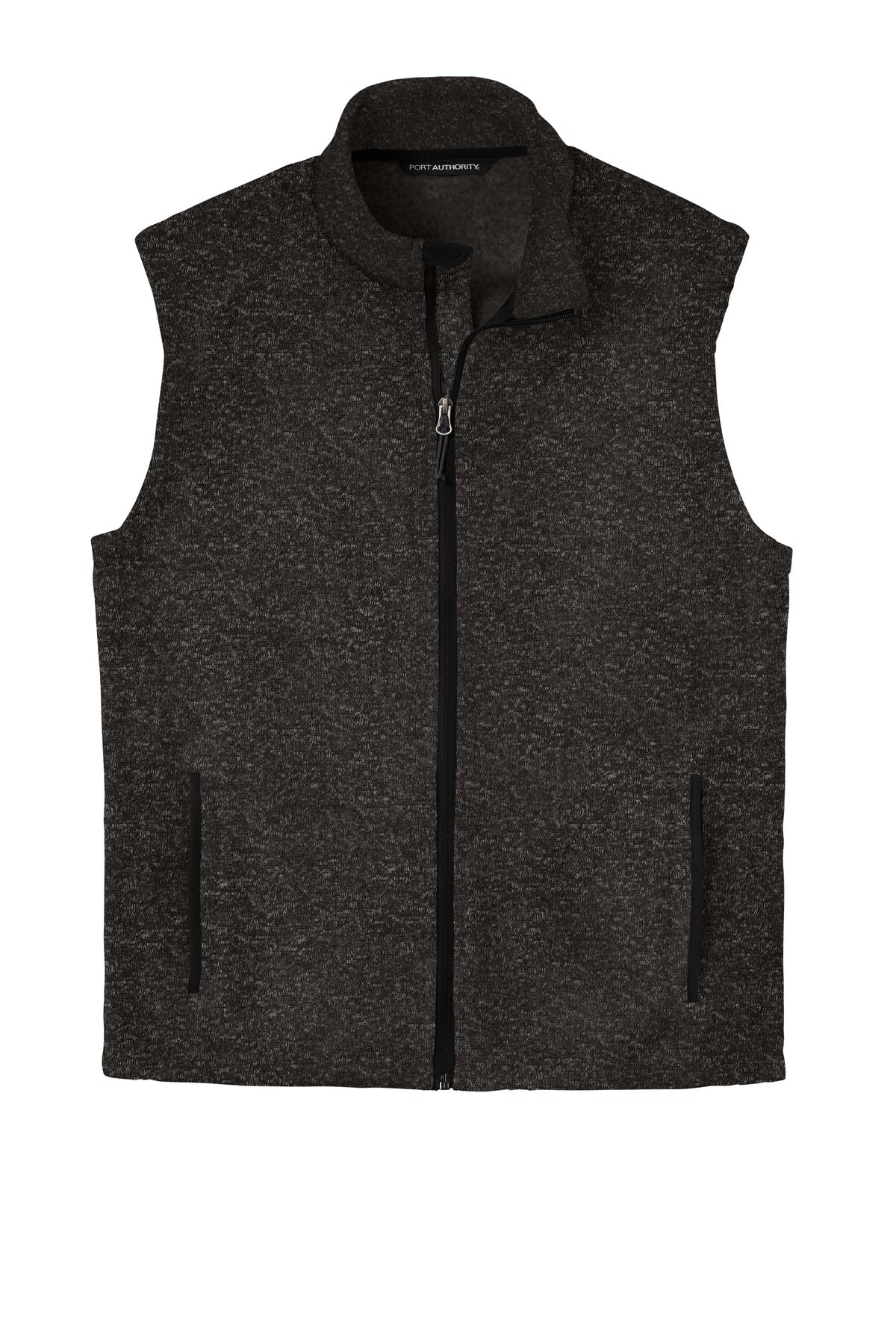 Front View of Black Heather Port Authority Sweater Fleece Vest F236