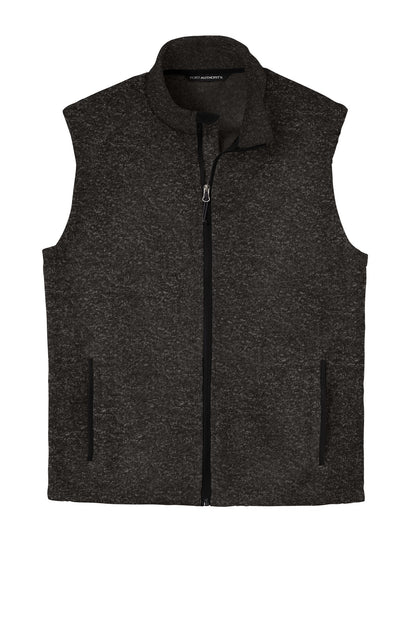 Front View of Black Heather Port Authority Sweater Fleece Vest F236