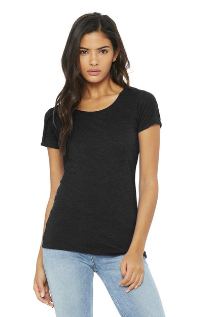 Front View of Black Ht TB BELLA+CANVAS Women's Triblend Short Sleeve Tee. BC8413