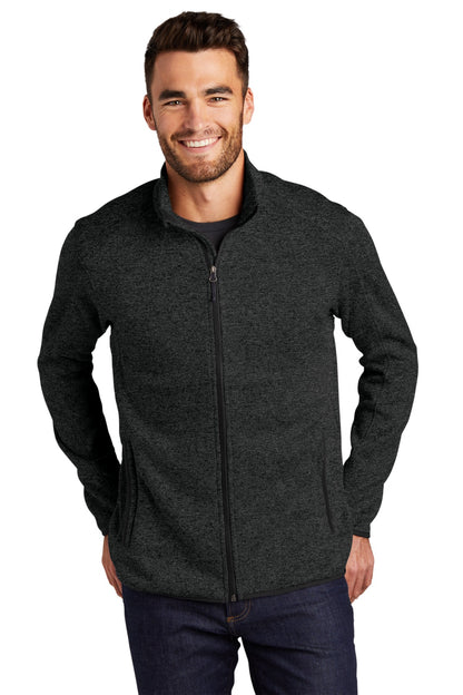 Front View of Black Hthr Port Authority Sweater Fleece Jacket. F232