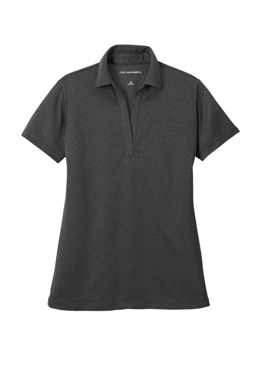 Front View of Black Hthr Port Authority Women's Heathered Silk Touch Performance Polo. LK542