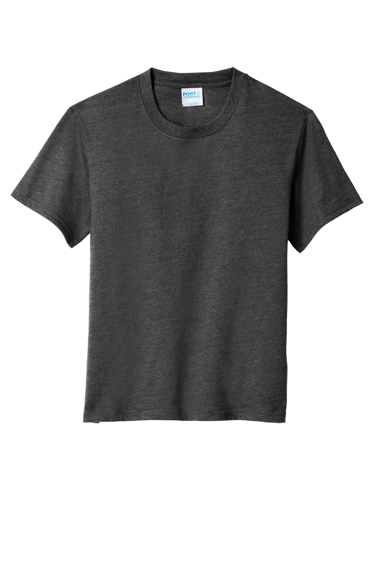 Front View of Black Hthr Port & Company Youth Fan Favorite Blend Tee. PC455Y