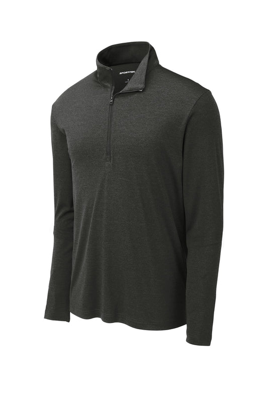 Front View of Black Hthr Sport-Tek Endeavor 1/2-Zip Pullover. ST469