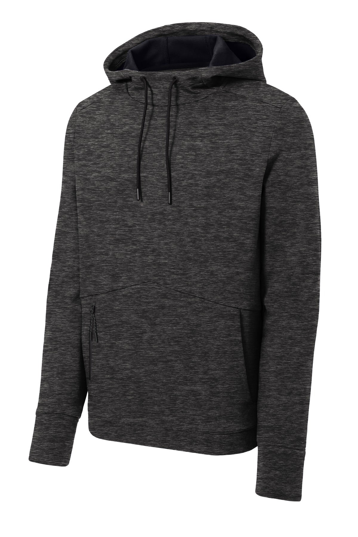 Front View of Black Hthr Sport-Tek Triumph Hooded Pullover ST280