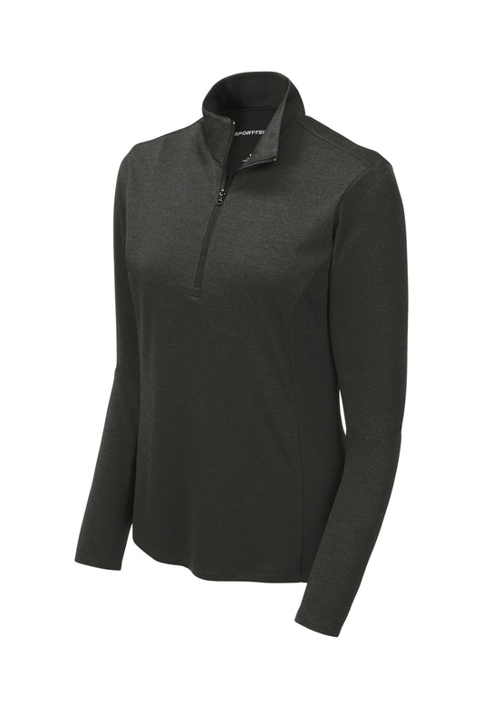 Front View of Black Hthr Sport-Tek Women's Endeavor 1/2-Zip Pullover. LST469