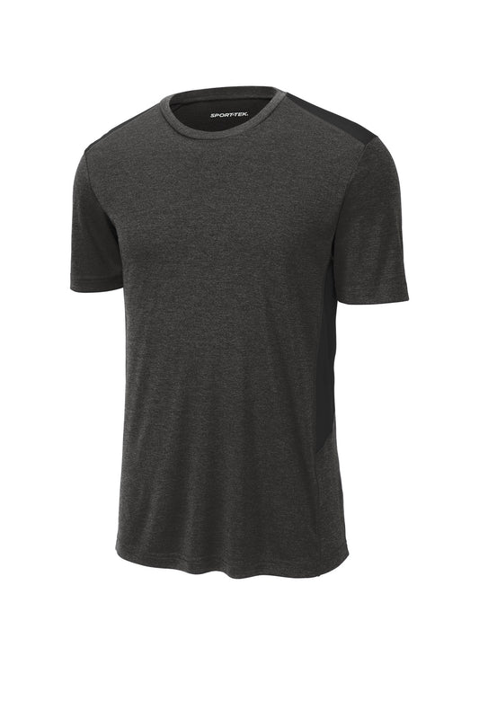 Front View of Black Hthr/Blk Sport-Tek Endeavor Tee. ST465