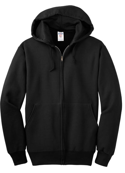Front View of Black Jerzees Super Sweats NuBlend - Full-Zip Hooded Sweatshirt. 4999M