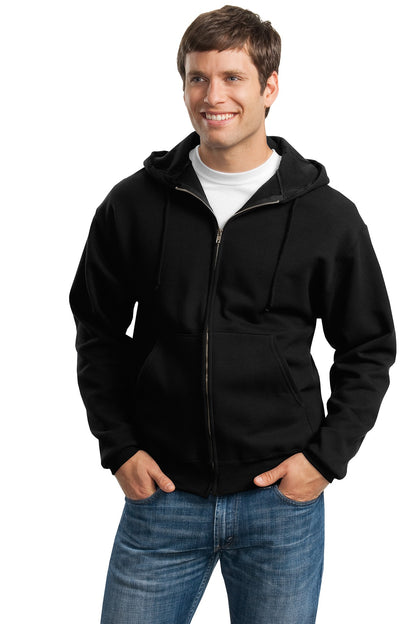 Front View of Black Jerzees Super Sweats NuBlend - Full-Zip Hooded Sweatshirt. 4999M