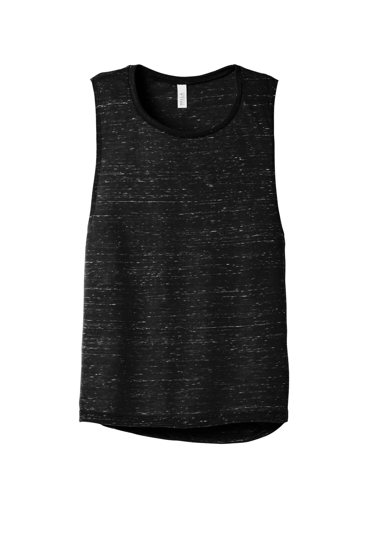 Front View of Black Marble BELLA+CANVAS Women's Flowy Scoop Muscle Tank. BC8803