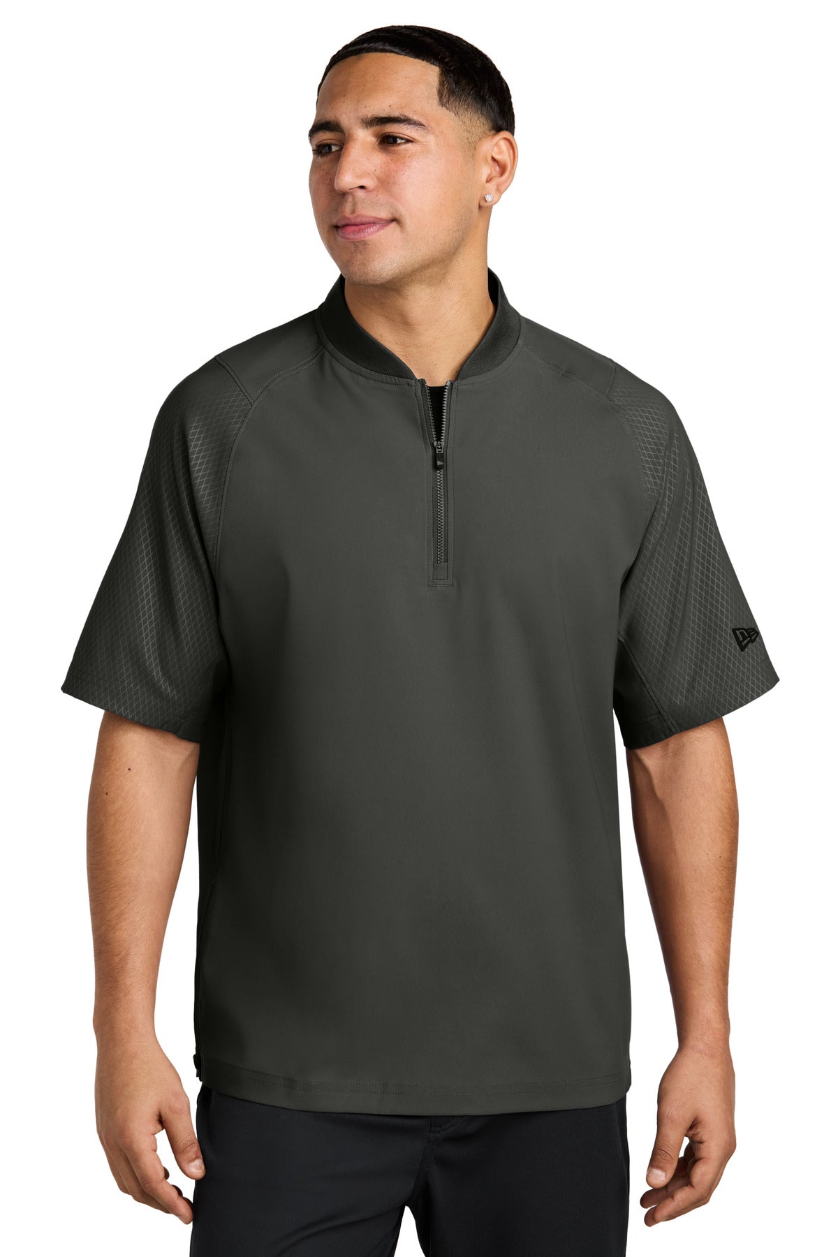Front View of Black New Era Cage Short Sleeve 1/4-Zip Jacket. NEA600