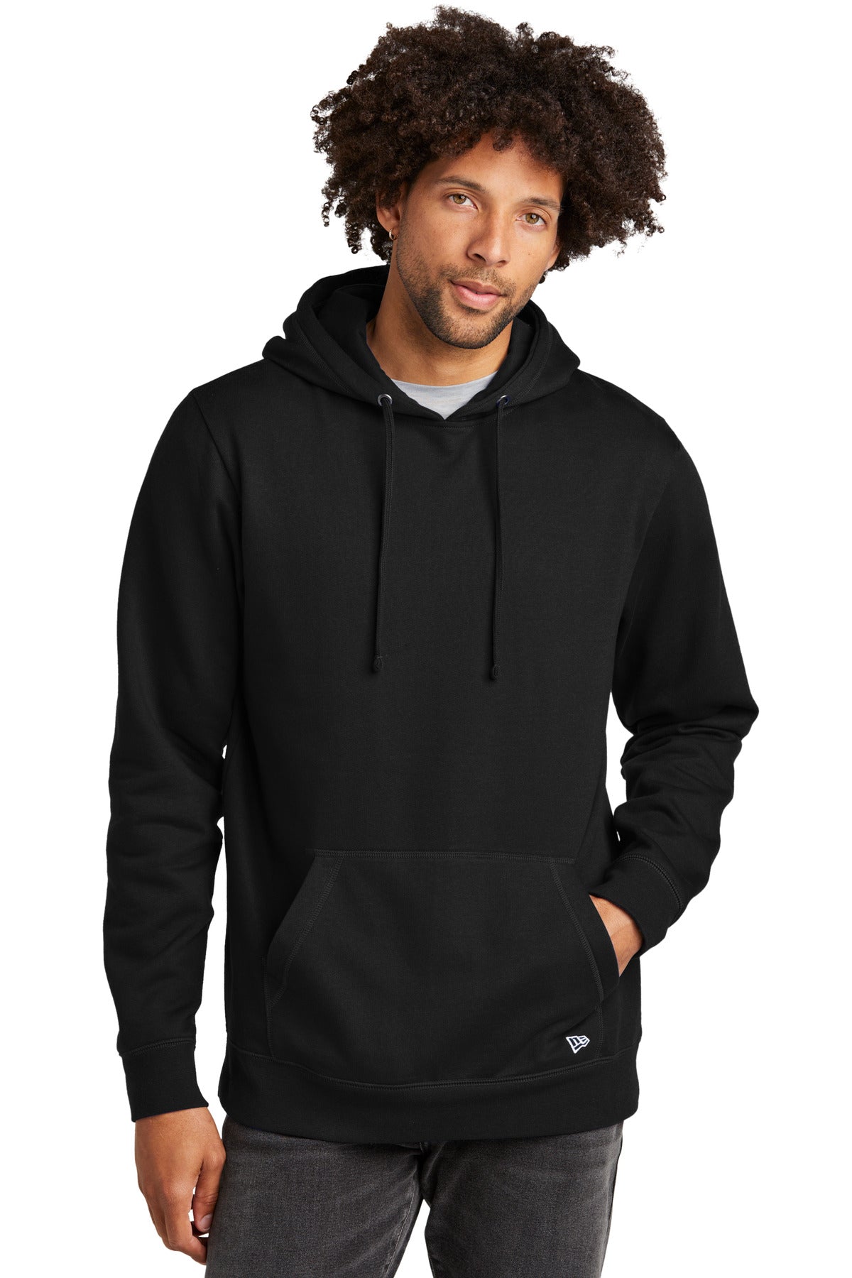 Front View of Black New Era Comeback Fleece Pullover Hoodie NEA550