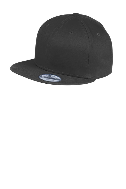 Front View of Black New Era - Flat Bill Snapback Cap. NE400