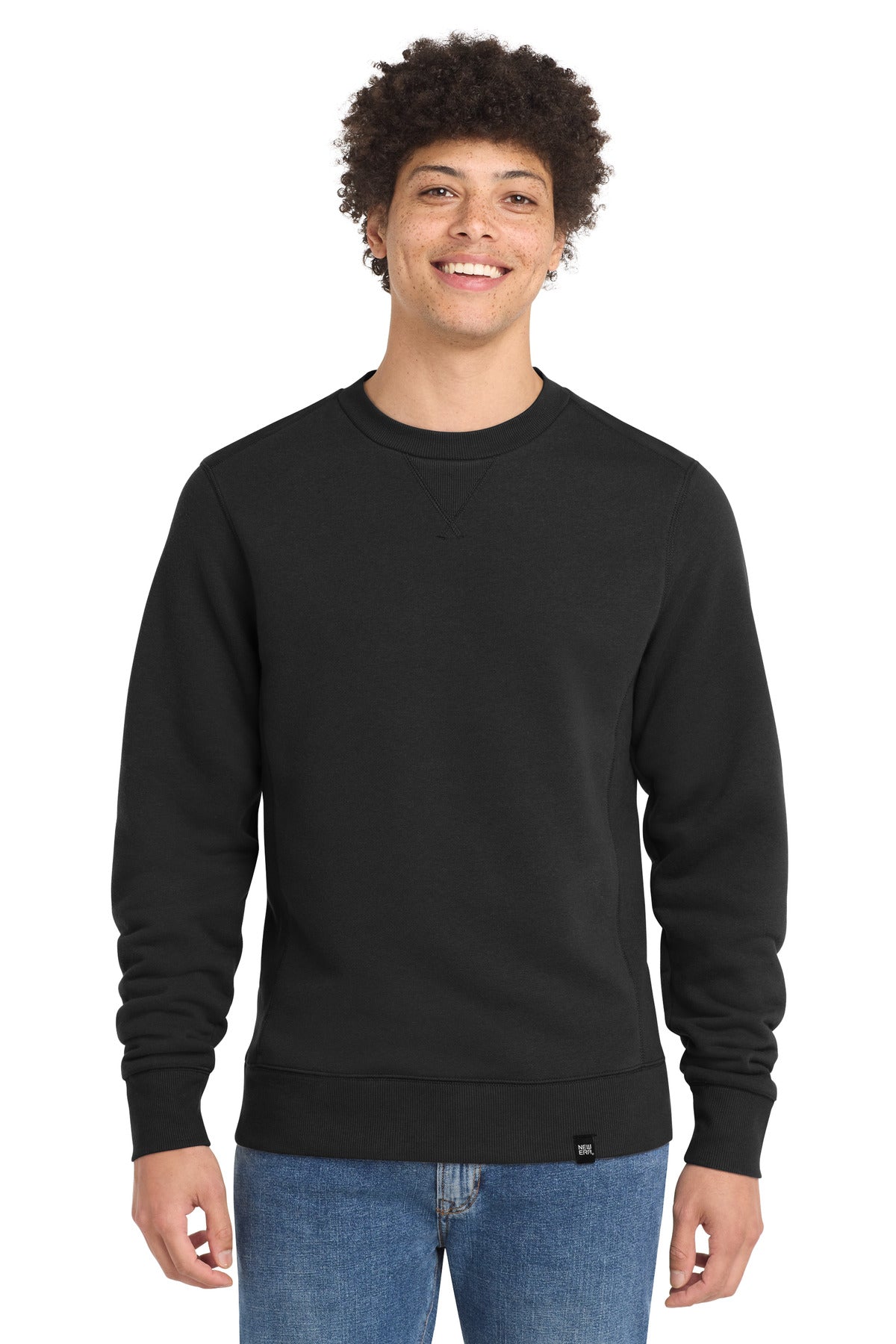Front View of Black New Era French Terry Crew. NEA501