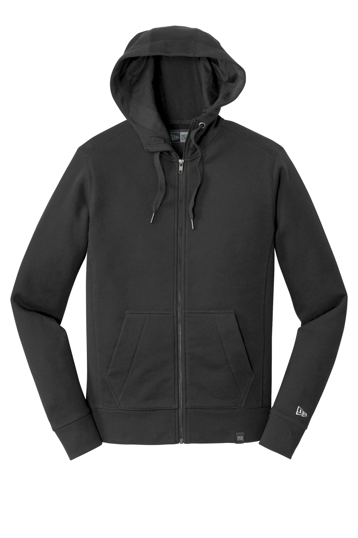 Front View of Black New Era French Terry Full-Zip Hoodie. NEA502