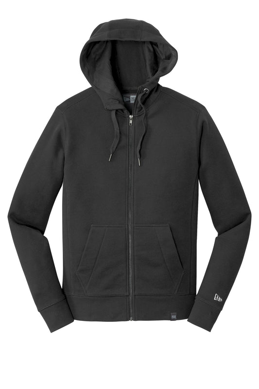 Front View of Black New Era French Terry Full-Zip Hoodie. NEA502