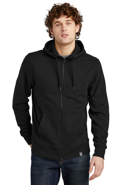 Front View of Black New Era French Terry Full-Zip Hoodie. NEA502