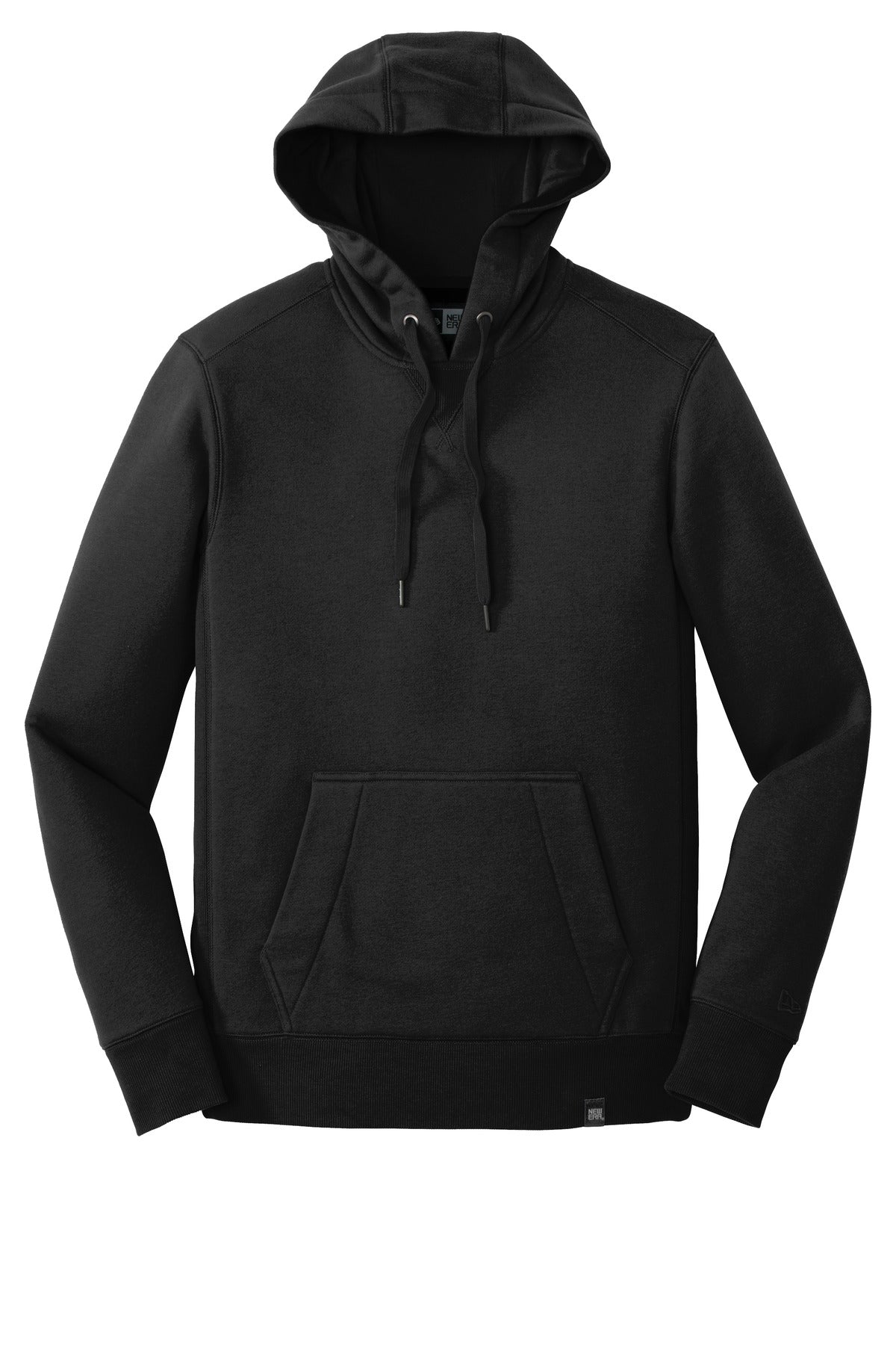 Front View of Black New Era French Terry Pullover Hoodie. NEA500
